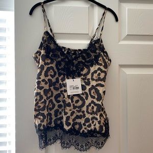 Leopard print and black lace cami